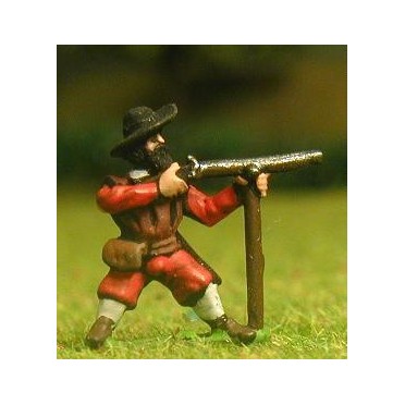 Renaissance 1520-1580AD: Musketeer with rest in assorted hats, firing