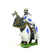 Mounted Knights, 1200-1350AD with Heater Shield & Mace or Axe in Helmets & hooded cloaks, on Barded Horse