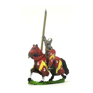 Mounted Knights, 1150-1200AD with Kite Shield & Lance, in Mail Surcoat & Conical Helms, on Barded Horse