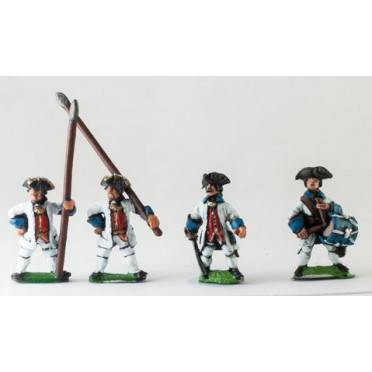 Seven Years War French: Command: Fusilier Officer, Drummer & Standard Bearer with bare flagpole only (no flag)