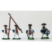 Seven Years War French: Command: Fusilier Officer, Drummer & Standard Bearer with bare flagpole only (no flag)