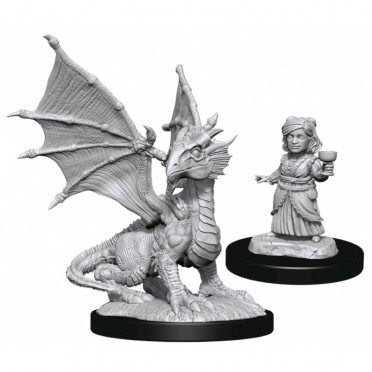 D&D Nolzur's Marvelous Unpainted Miniatures: Silver Dragon Wyrmling & Female Halfling