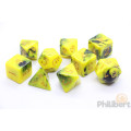 Yellow Sign Dice - Burnt Bone and Tattered Yellow Polyhedral Set 2