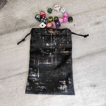 Dice bag in black velvet, marbled silver and gold