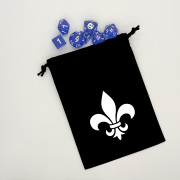 Flat black dice purse with white fleur-de-lis motif
