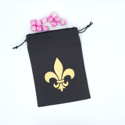 Flat black dice purse with gold Fleur de lys motif