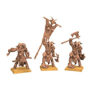 Beastmen - x3 Wildhorns Warrior Leader - Raven Twin Miniatures