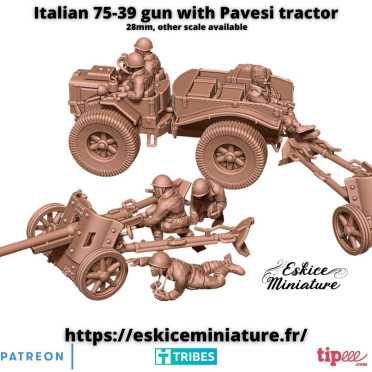 Eskice Miniature – WWII – Italian 75/39 gun with Pavesi tractor and crew - 28mm