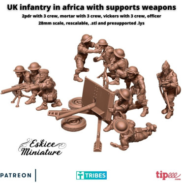 Eskice Miniature – WWII – UK soldiers in Africa with SUPPORTS weapons - 28mm