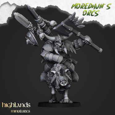 Highlands Miniatures - Moredhun's Orcs - Mounted Black Orc Chief x1