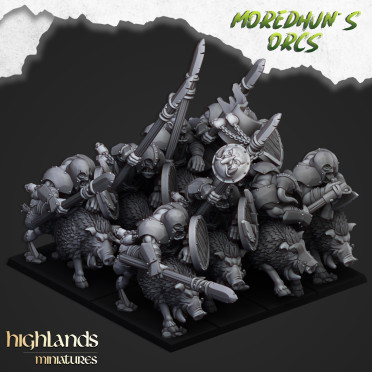 Highlands Miniatures - Moredhun's Orcs - Orcs on Boars x10