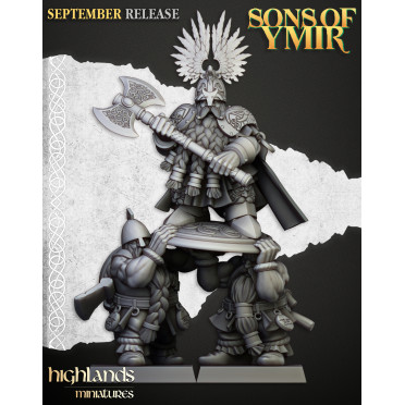 Highlands Miniatures - Sons of Ymir - King Ulrik on Shield Bearer x1