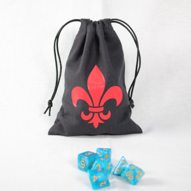 Bourse à dés plate noire - Fleur de lys rouge